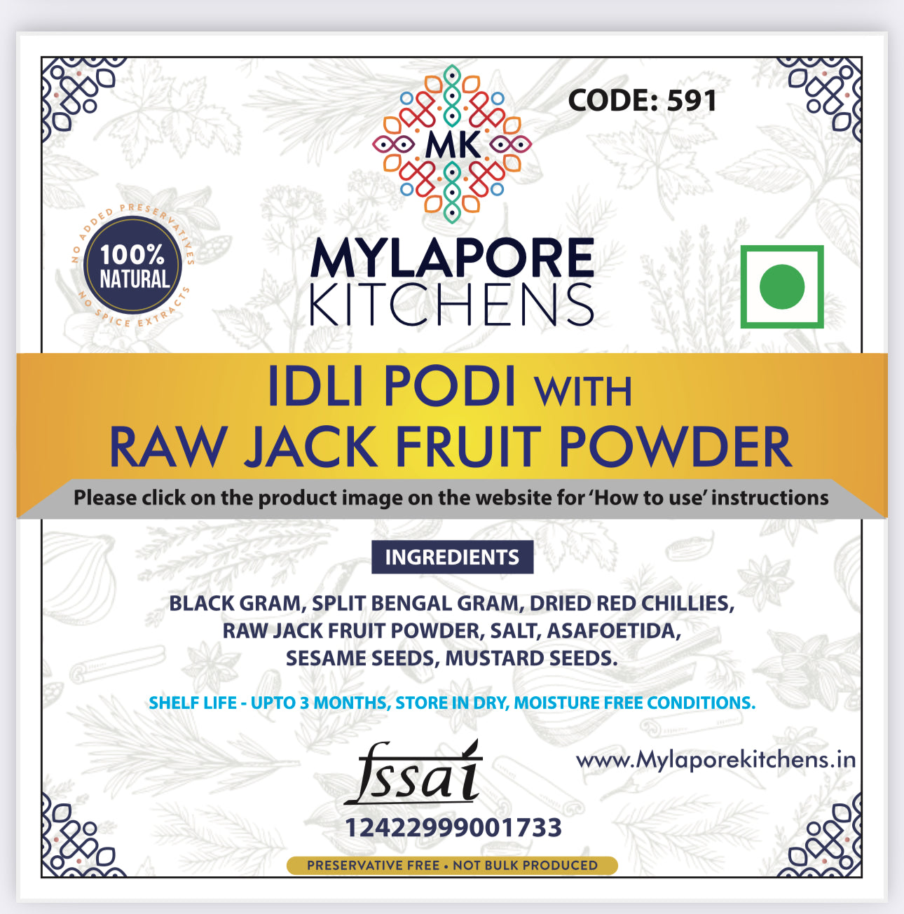 Idli Podi with Raw Jack fruit powder - 150 gms