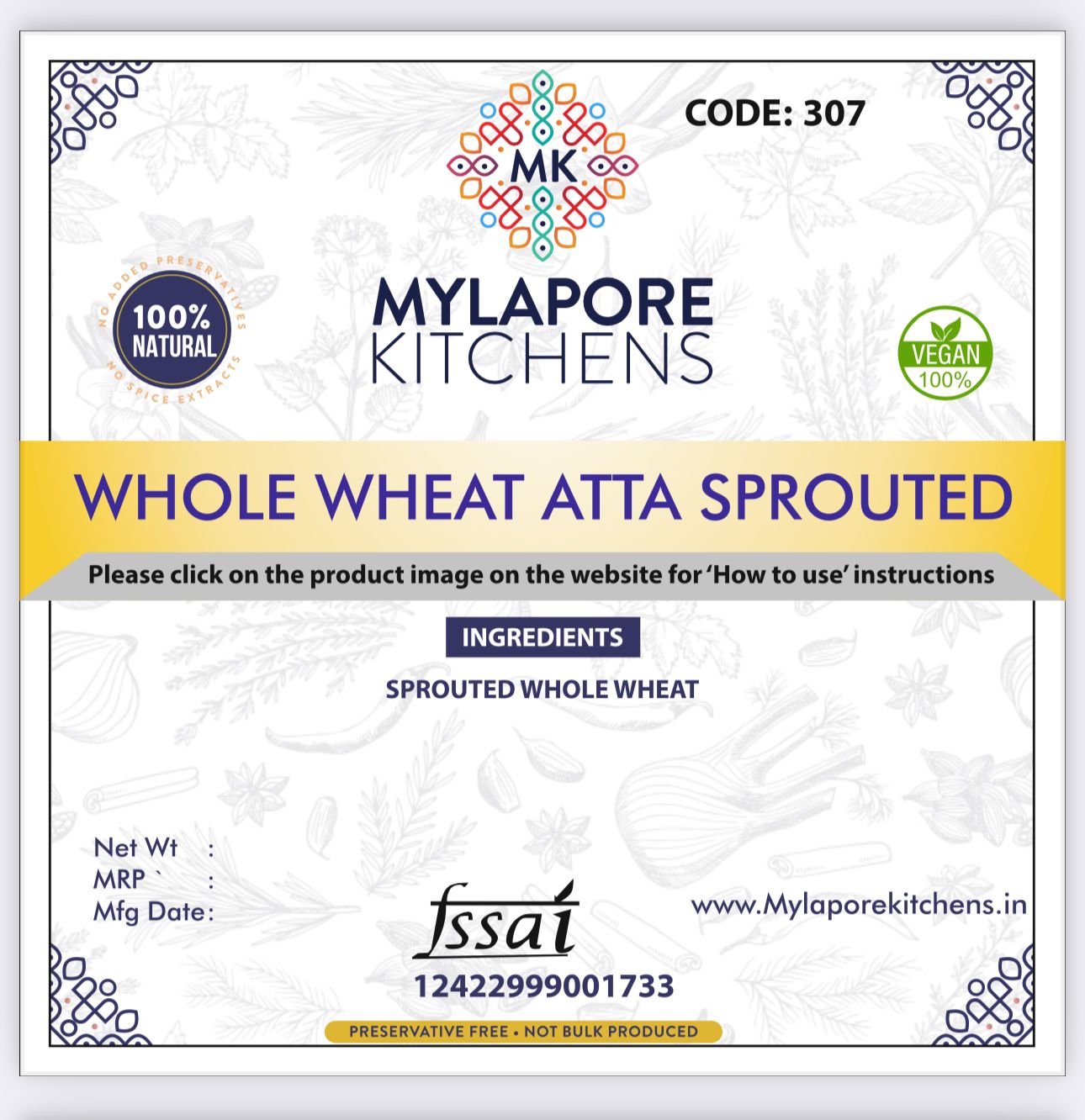 Sprouted Whole Wheat Atta - 500 gms
