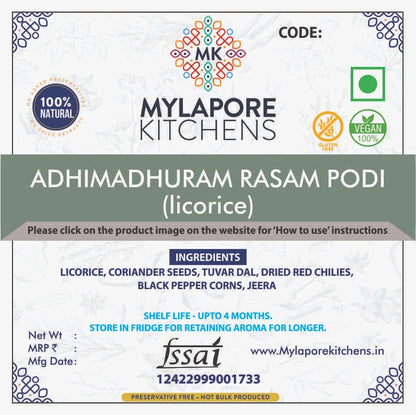 Adhimadhuram (Licorice)  Rasam Podi - 100gms