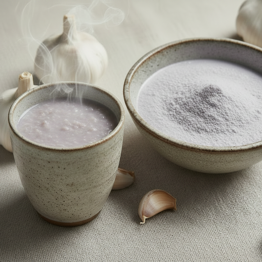 Black Rice Porridge Mix with Garlic - smooth creamy porridge with powder and garlic